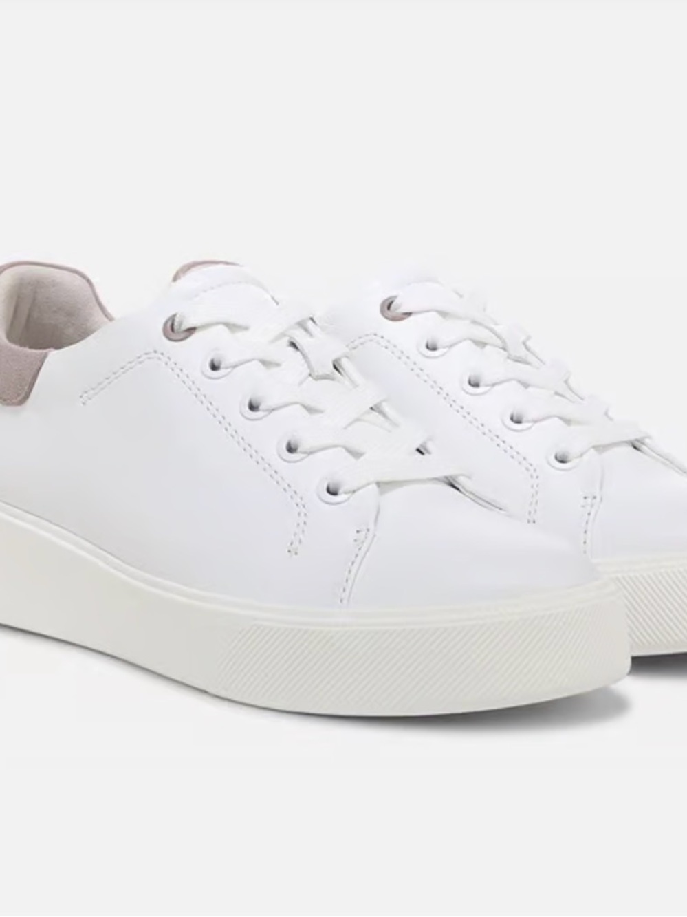 Classic White Lace-Up Sneakers with Soft Tan Heel Tab